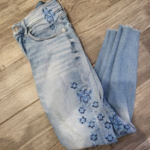 Lucky Brand High Waisted Cross Stitch Blue Floral Light Wash Skinny Jean Sz 26